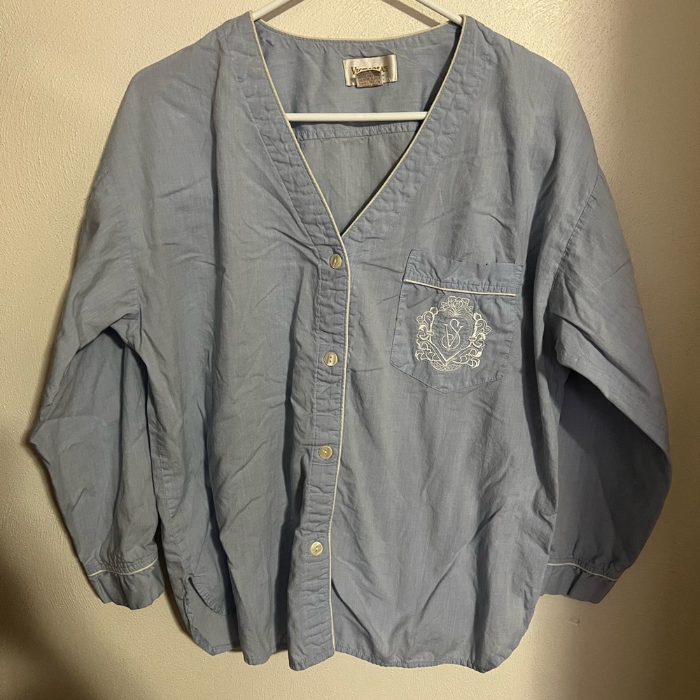 VICTORIA'S SECRET Vintage Gold Label Button Down 100% Cotton PJ‎ Shirt Wms Sz M
